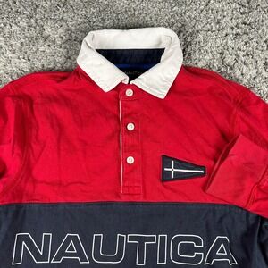 Nautica Rugby Shirt Women S Red Blue Colorblock Long Sleeve Preppy Logo Cotton